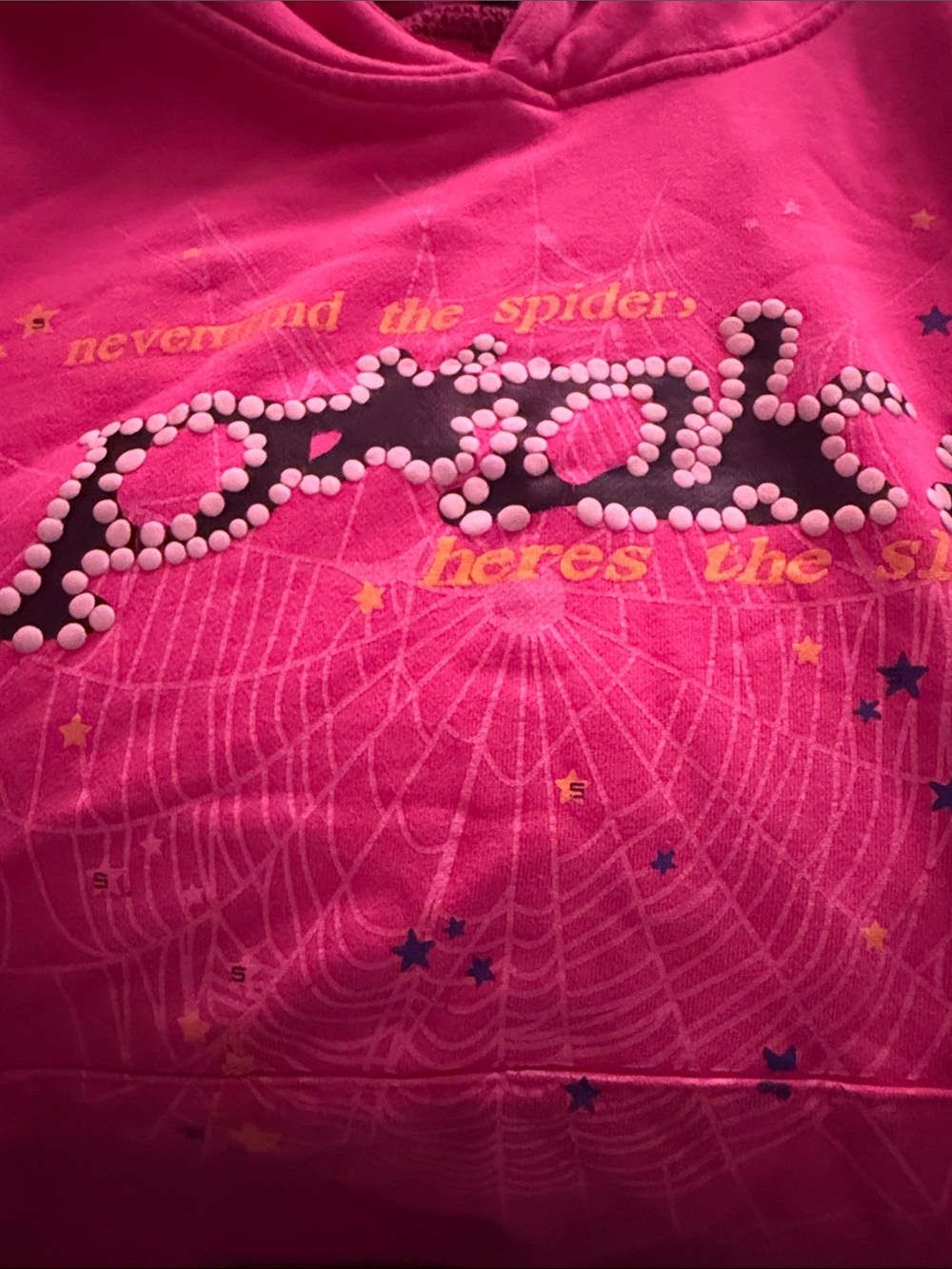 Hot Pink Graphic Performance Hoodie with Stud Accents